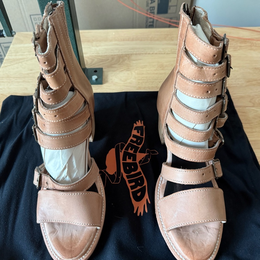 Freebird Tan Heeled Boots with Elegant Design